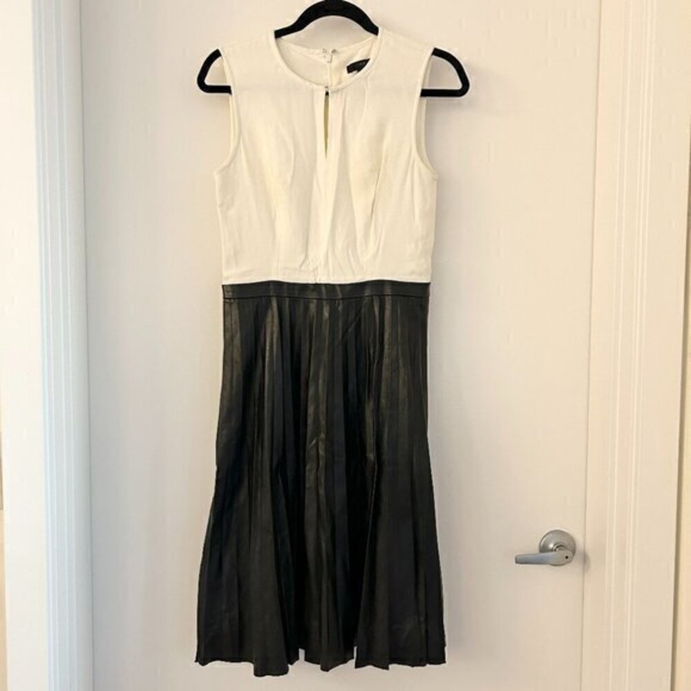 J. Crew Color Block Faux Leather Pleated Dress Size 2